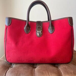 Dooney & Bourke Double Handle Tote Red Canvas Leather Trim